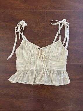 American Eagle Outfitters Yellow Gingham Tie-Shoulder Crop Camisole